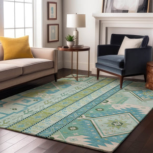 HomeRoots 5' X 8' Southwestern-Inspired Mint Green Area Rug - Durable, Washable, UV-Protected & Easy Care 679638