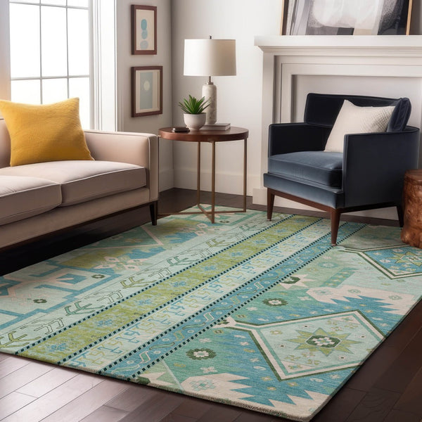 HomeRoots 5' X 8' Southwestern-Inspired Mint Green Area Rug - Durable, Washable, UV-Protected & Easy Care 679638