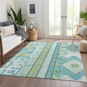 HomeRoots 5' X 8' Southwestern-Inspired Mint Green Area Rug - Durable, Washable, UV-Protected & Easy Care 679638