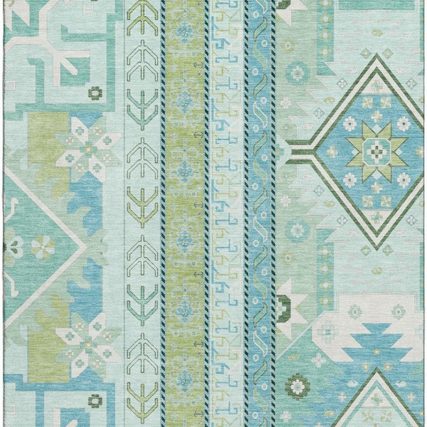 HomeRoots 5' X 8' Southwestern-Inspired Mint Green Area Rug - Durable, Washable, UV-Protected & Easy Care 679638