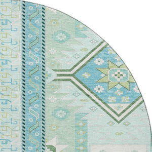 HomeRoots 8' Southwestern Round Rug in Mint Green, Ivory & Teal - Washable, UV-Protected for Active Homes 679639