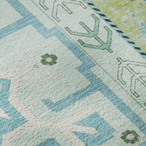 HomeRoots 8' X 10' Southwestern Area Rug in Mint Green, Ivory & Teal - Washable, UV-Protected & Stylish 679640