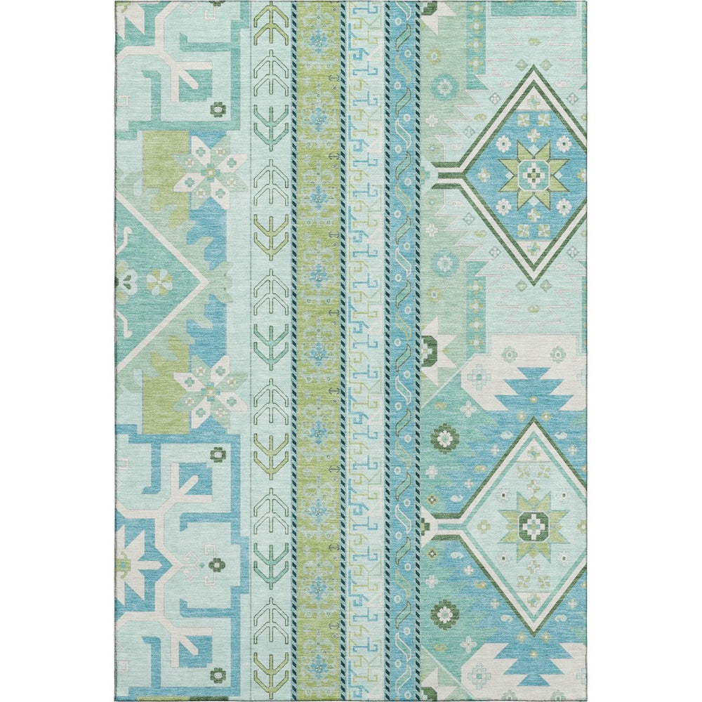 HomeRoots 9' X 12' Southwestern Washable Area Rug in Mint Green, Ivory & Teal – UV Protection & Easy Care! 679641