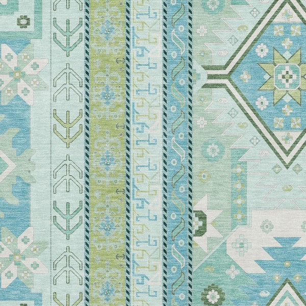 HomeRoots 10' Southwestern Area Rug in Mint Green, Ivory & Teal – Washable, Stain-Resistant, UV Protected! 679642