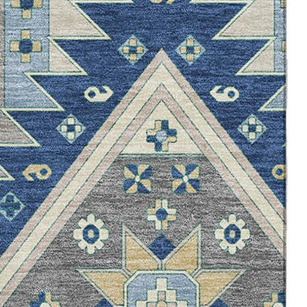 HomeRoots 8' X 10' Southwestern Washable Area Rug - Navy, Beige & Gray with UV Protection for High Traffic Areas 679646