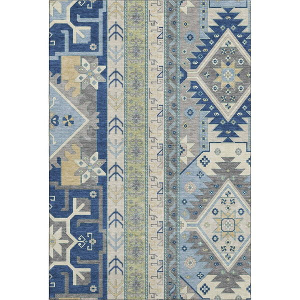 HomeRoots 9' X 12' Southwestern Area Rug in Navy, Beige & Gray - Washable, Durable, UV Protected & Stylish! 679647