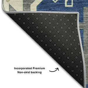 HomeRoots 9' X 12' Southwestern Area Rug in Navy, Beige & Gray - Washable, Durable, UV Protected & Stylish! 679647