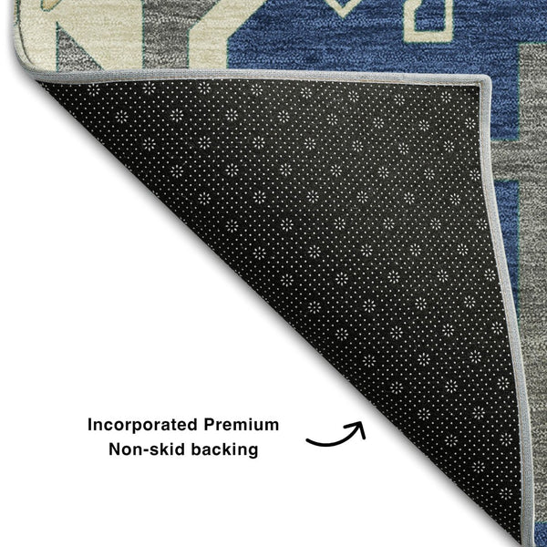 HomeRoots 9' X 12' Southwestern Area Rug in Navy, Beige & Gray - Washable, Durable, UV Protected & Stylish! 679647