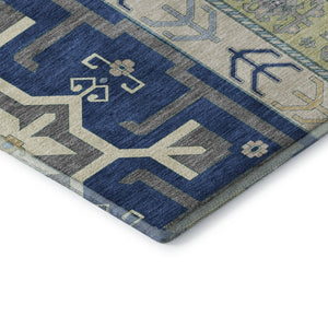 HomeRoots 9' X 12' Southwestern Area Rug in Navy, Beige & Gray - Washable, Durable, UV Protected & Stylish! 679647