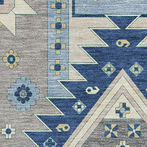HomeRoots 9' X 12' Southwestern Area Rug in Navy, Beige & Gray - Washable, Durable, UV Protected & Stylish! 679647