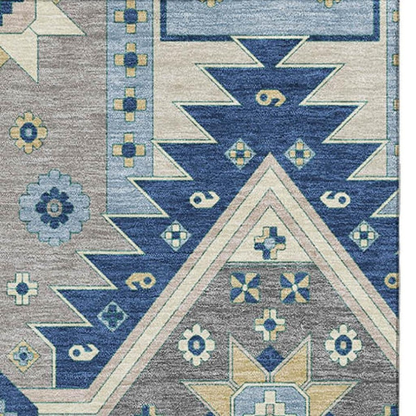 HomeRoots 9' X 12' Southwestern Area Rug in Navy, Beige & Gray - Washable, Durable, UV Protected & Stylish! 679647