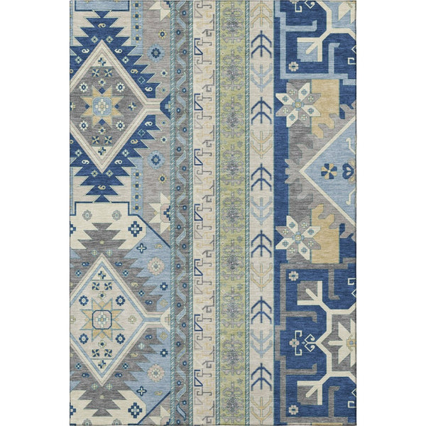 HomeRoots 10' Southwestern-Inspired Area Rug in Navy, Beige & Gray - Durable, Washable, UV-Protected Design 679648
