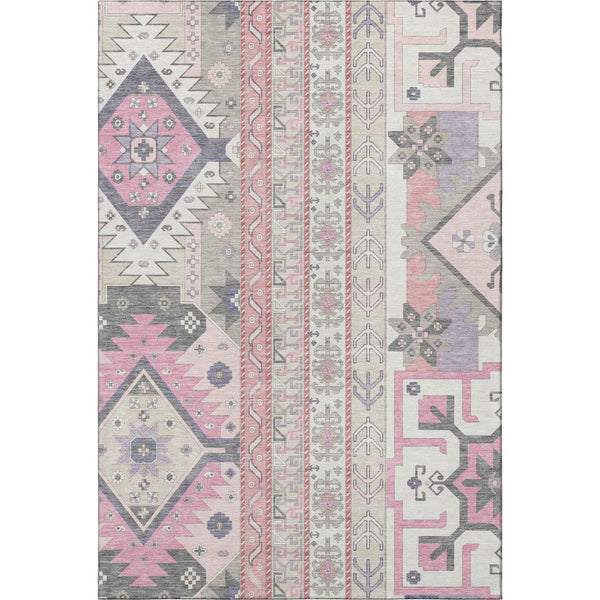 HomeRoots 5' X 8' Pink Ivory and Gray Southwestern Area Rug – Durable, Washable, UV-Protected for Modern Homes 679650