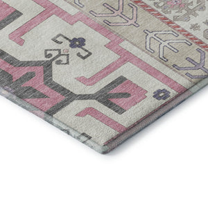 HomeRoots 8' Pink Ivory and Gray Southwestern Round Rug - Washable, UV-Protected, Soft, and Stylish Home Accent 679651