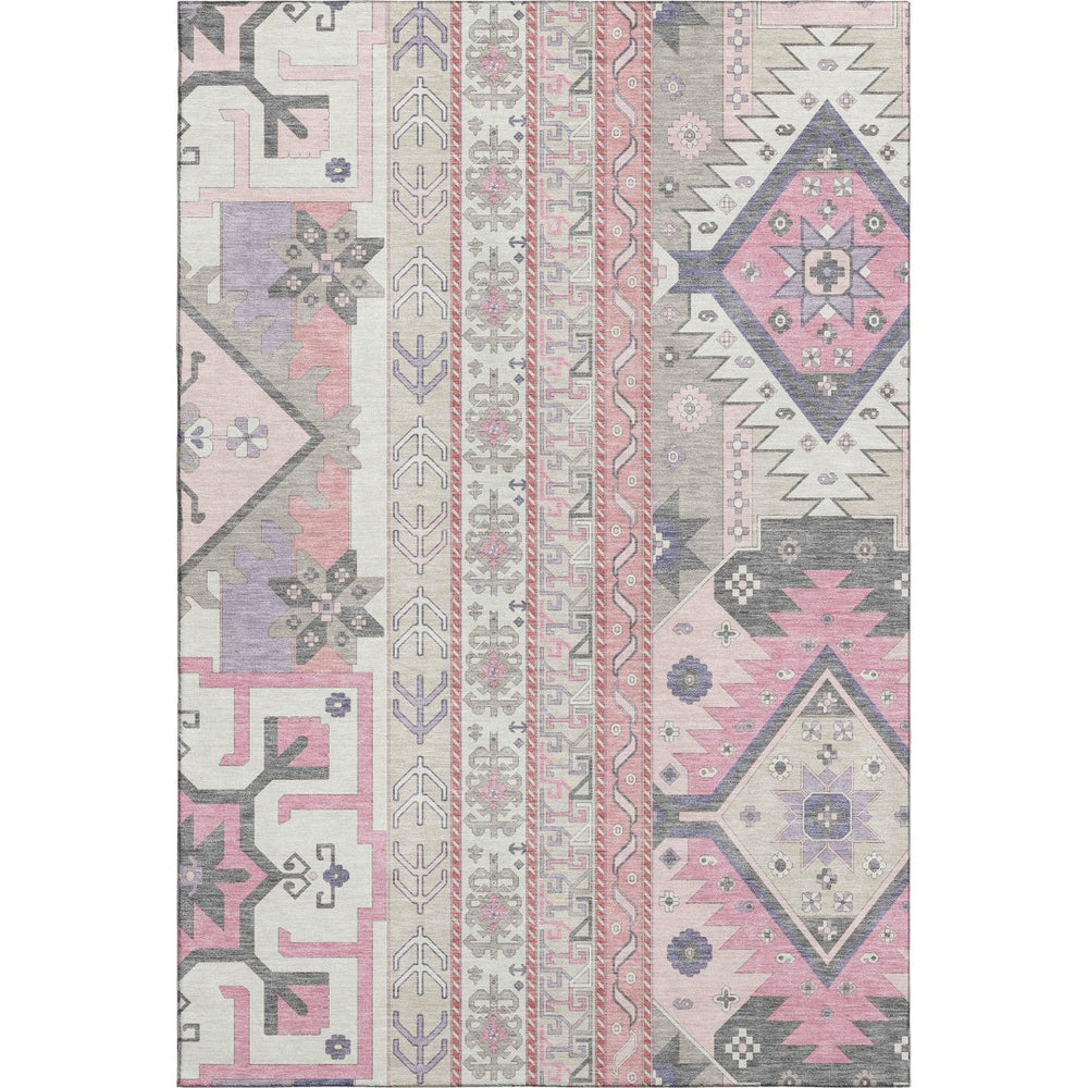 HomeRoots 9' X 12' Southwestern Washable Area Rug in Pink, Ivory & Gray - UV Protection & Stain-Resistant! 679653