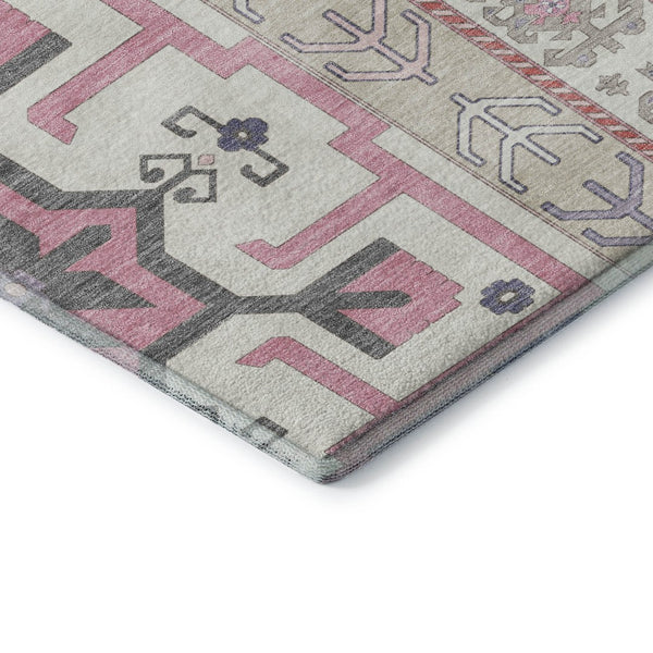 HomeRoots 9' X 12' Southwestern Washable Area Rug in Pink, Ivory & Gray - UV Protection & Stain-Resistant! 679653