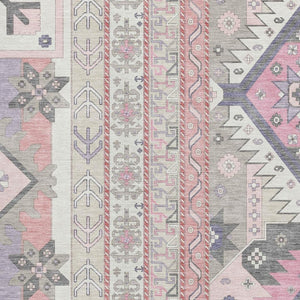 HomeRoots 9' X 12' Southwestern Washable Area Rug in Pink, Ivory & Gray - UV Protection & Stain-Resistant! 679653
