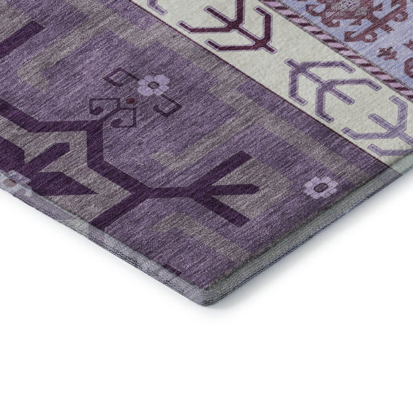 HomeRoots 8' Southwestern Washable Round Rug in Purple, Ivory & Gray - UV Protected, Durable & Stylish Design 679657