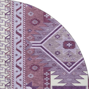 HomeRoots 8' Southwestern Washable Round Rug in Purple, Ivory & Gray - UV Protected, Durable & Stylish Design 679657