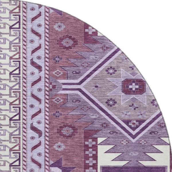 HomeRoots 8' Southwestern Washable Round Rug in Purple, Ivory & Gray - UV Protected, Durable & Stylish Design 679657