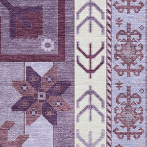 HomeRoots 8' X 10' Southwestern Washable Area Rug in Purple, Ivory & Gray - UV Protected, Stain Resistant Design 679658