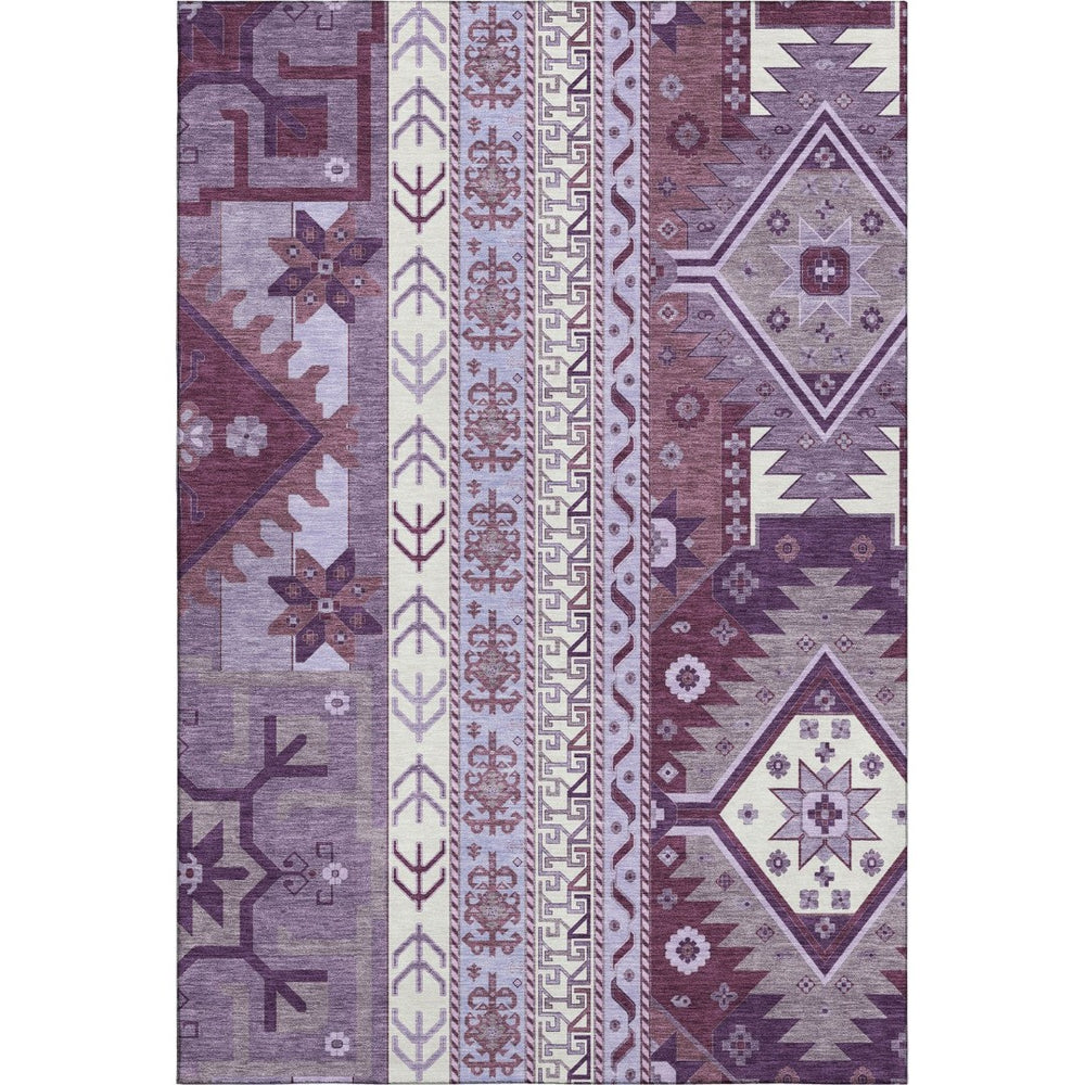 HomeRoots 9' X 12' Purple Ivory Gray Southwestern Area Rug - Durable, Washable, UV Protected & Kid-Friendly! 679659