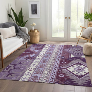 HomeRoots 10' X 14' Southwestern Washable Area Rug in Purple, Ivory & Gray – UV Resistant, Pet-Friendly Design 679660