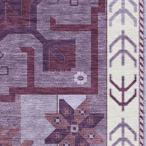 HomeRoots 10' X 14' Southwestern Washable Area Rug in Purple, Ivory & Gray – UV Resistant, Pet-Friendly Design 679660
