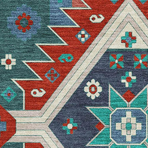 HomeRoots 5' X 8' Southwestern Area Rug in Red, Blue & Green - Washable, UV-Protected & Stain-Resistant Design 679662