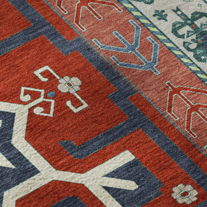 HomeRoots 8' Southwestern Washable Round Rug - Vibrant Red, Blue & Green with UV Protection for Every Space 679663