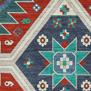 HomeRoots 8' X 10' Southwestern Washable Area Rug - Vibrant Red, Blue & Green with UV Protection for Homes 679664