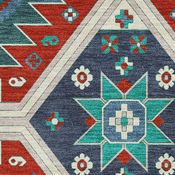 HomeRoots 8' X 10' Southwestern Washable Area Rug - Vibrant Red, Blue & Green with UV Protection for Homes 679664