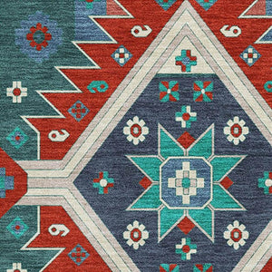 HomeRoots 9' X 12' Southwestern Washable Area Rug - Vibrant Red, Blue, Green Colors with UV & Stain Protection 679665