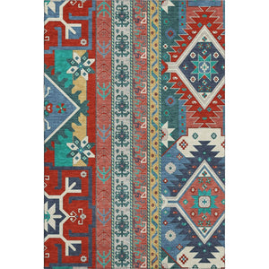 HomeRoots 10' Southwestern Washable Area Rug – Vibrant Red, Blue & Green with UV Protection & Stain Resistance 679666