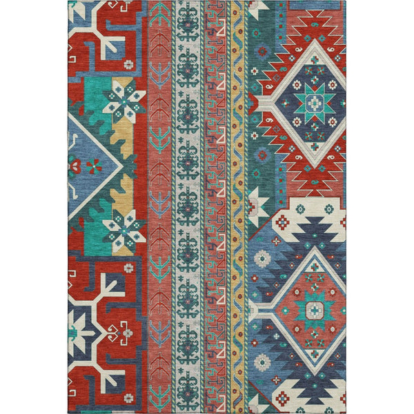 HomeRoots 10' Southwestern Washable Area Rug – Vibrant Red, Blue & Green with UV Protection & Stain Resistance 679666