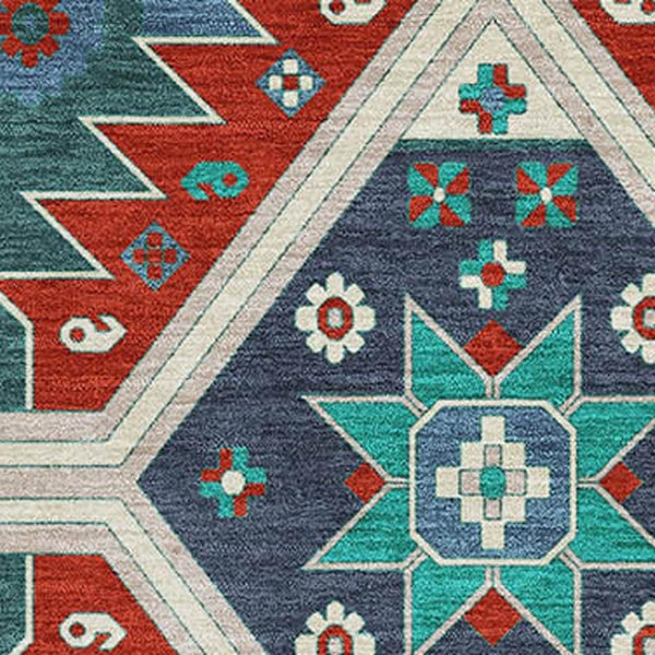 HomeRoots 10' Southwestern Washable Area Rug – Vibrant Red, Blue & Green with UV Protection & Stain Resistance 679666