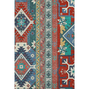HomeRoots 10' Southwestern Washable Area Rug – Vibrant Red, Blue & Green with UV Protection & Stain Resistance 679666