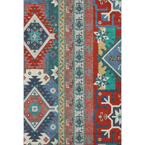 HomeRoots 10' Southwestern Washable Area Rug – Vibrant Red, Blue & Green with UV Protection & Stain Resistance 679666