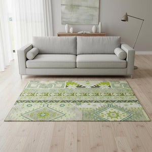 HomeRoots 5' X 8' Sage Ivory & Lime Green Southwestern Area Rug - Stain-Resistant, UV-Protected, Durable Design 679668