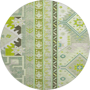 HomeRoots 8' Sage Ivory and Lime Green Southwestern Round Rug - Washable, UV Protected & Stain Resistant! 679669