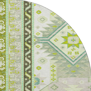 HomeRoots 8' Sage Ivory and Lime Green Southwestern Round Rug - Washable, UV Protected & Stain Resistant! 679669