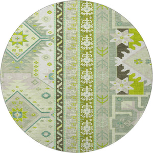 HomeRoots 8' Sage Ivory and Lime Green Southwestern Round Rug - Washable, UV Protected & Stain Resistant! 679669