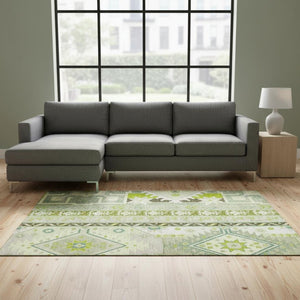 HomeRoots 9' X 12' Sage Ivory Lime Green Southwestern Washable Area Rug - UV Protected, Stain Resistant & Durable 679671