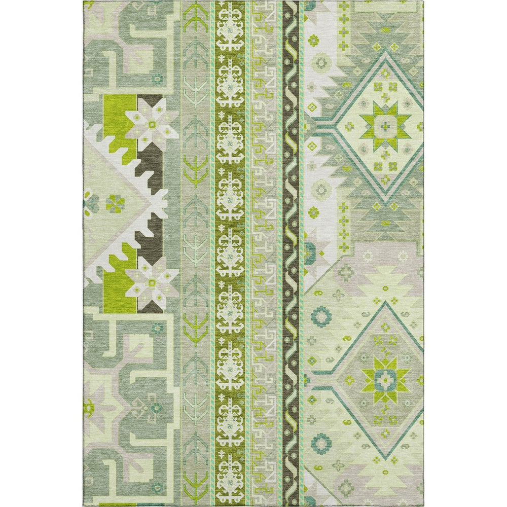 HomeRoots 9' X 12' Sage Ivory Lime Green Southwestern Washable Area Rug - UV Protected, Stain Resistant & Durable 679671