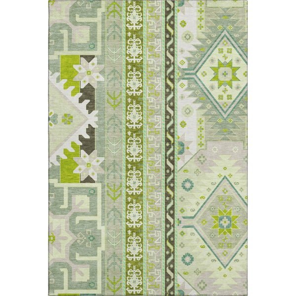 HomeRoots 9' X 12' Sage Ivory Lime Green Southwestern Washable Area Rug - UV Protected, Stain Resistant & Durable 679671