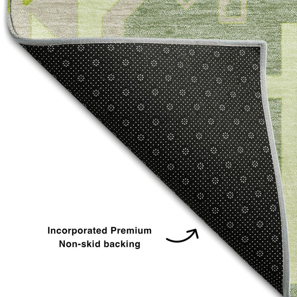 HomeRoots 9' X 12' Sage Ivory Lime Green Southwestern Washable Area Rug - UV Protected, Stain Resistant & Durable 679671