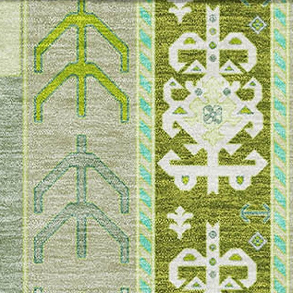 HomeRoots 9' X 12' Sage Ivory Lime Green Southwestern Washable Area Rug - UV Protected, Stain Resistant & Durable 679671