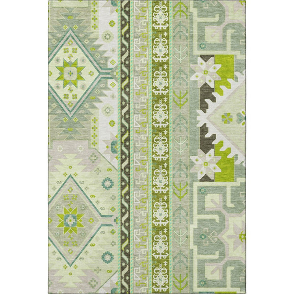 HomeRoots 9' X 12' Sage Ivory Lime Green Southwestern Washable Area Rug - UV Protected, Stain Resistant & Durable 679671