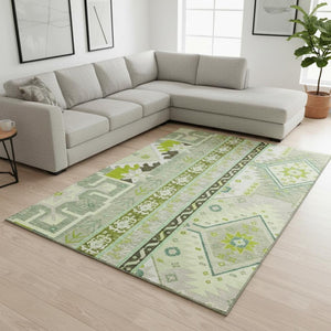 HomeRoots 10' X 14' Sage Ivory & Lime Green Southwestern Area Rug - Stain Resistant, UV Protected, Durable Design 679672