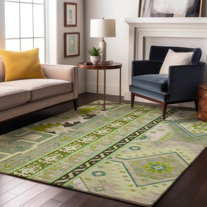 HomeRoots 10' X 14' Sage Ivory & Lime Green Southwestern Area Rug - Stain Resistant, UV Protected, Durable Design 679672